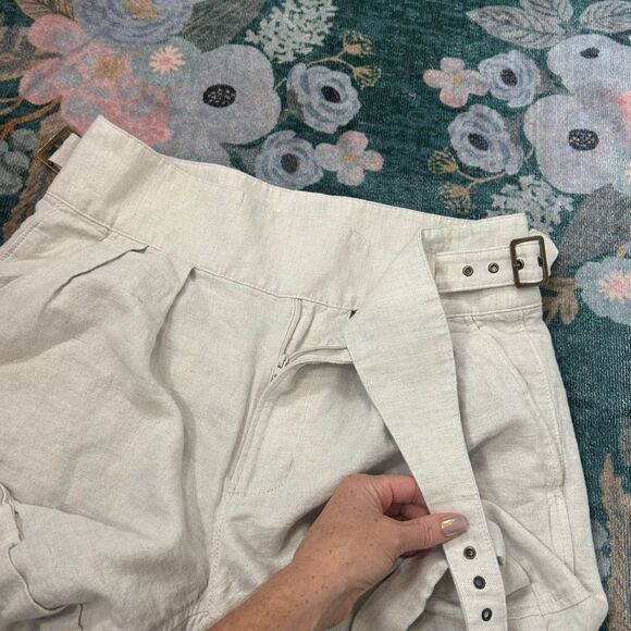 Banana Republic Shorts Women  6 Beige Linen High Rise Pleated Belted side Buckle - Picture 10 of 16